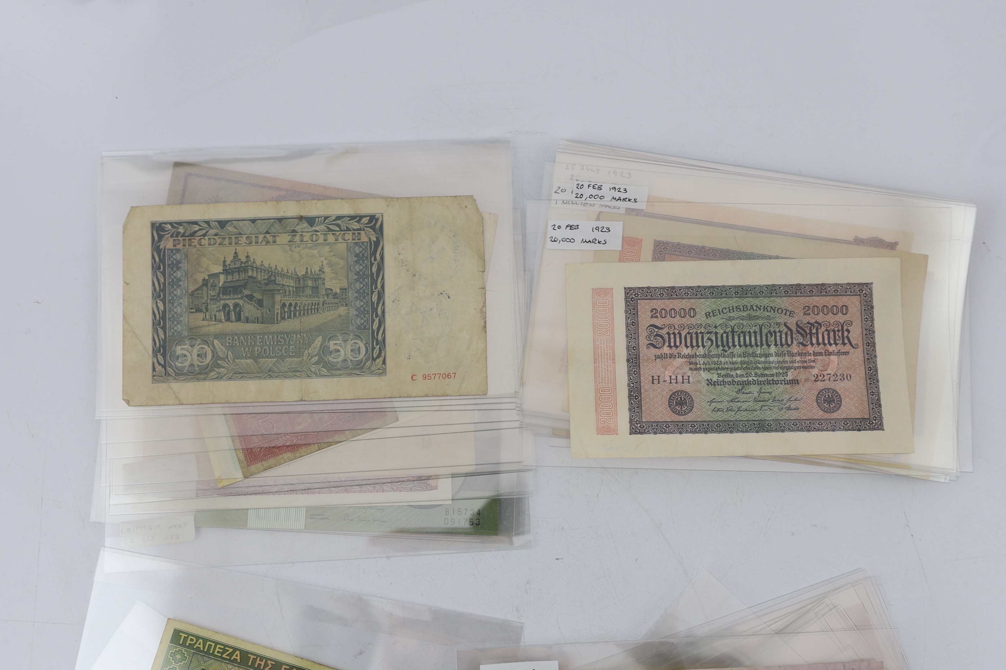 World Bank notes, 1920s-1940s to include German Reichsbank notes, inflationary period, World War II allied military zone bank notes, Belgium, Poland, Greece etc.
